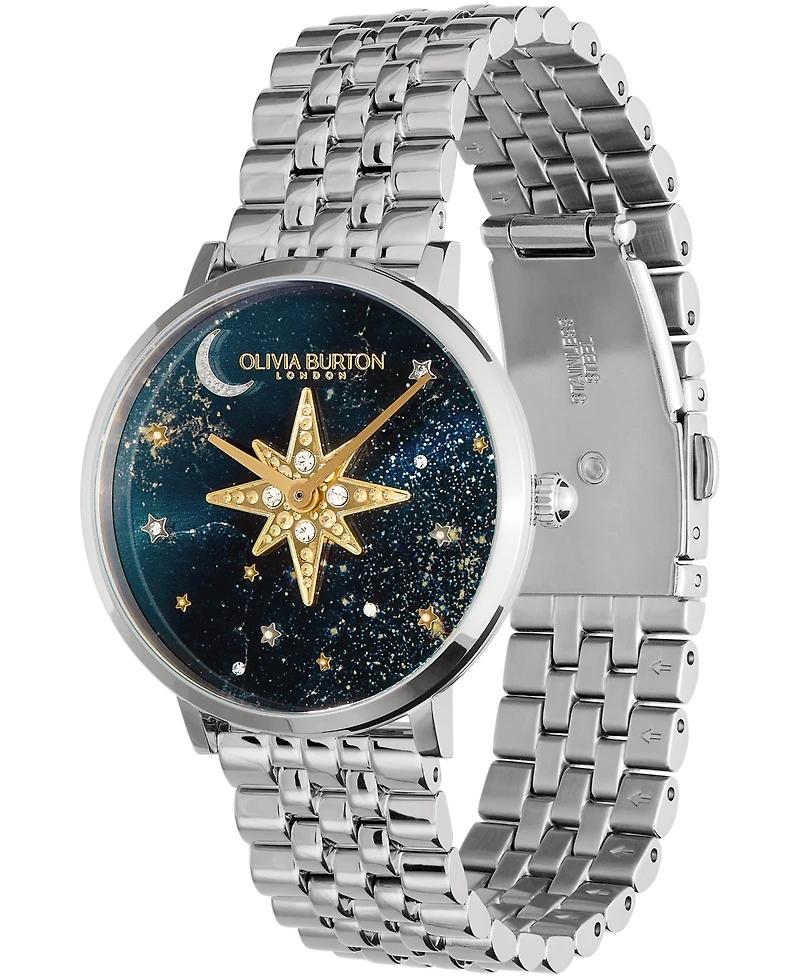 Olivia Burton Women's Celestial Nova Silver-Tone Stainless Steel Bracelet Watch 35mm