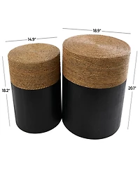Rosemary Lane 20" and 18" Wood Handmade Color Block Wrapped with Dried Plant Tabletops Accent Table, Set of 2
