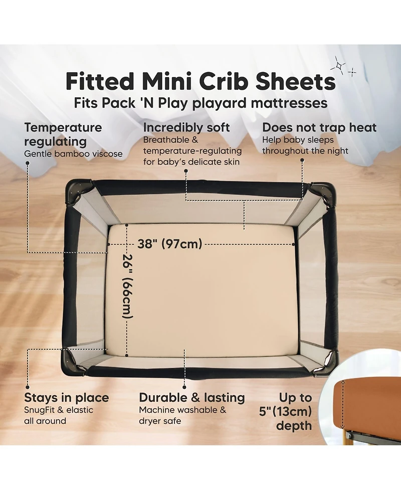 KeaBabies 2-Pack Mini Crib Sheets, Pack and Play Sheets Fitted, N Organic Fitted Sheet Cover