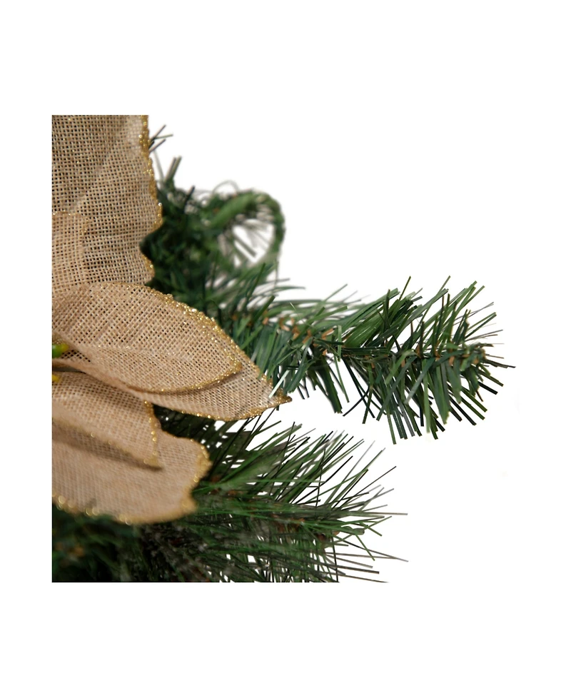 28" Mixed Pine Berry and Poinsettia Artificial Christmas Teardrop Swag - Unlit