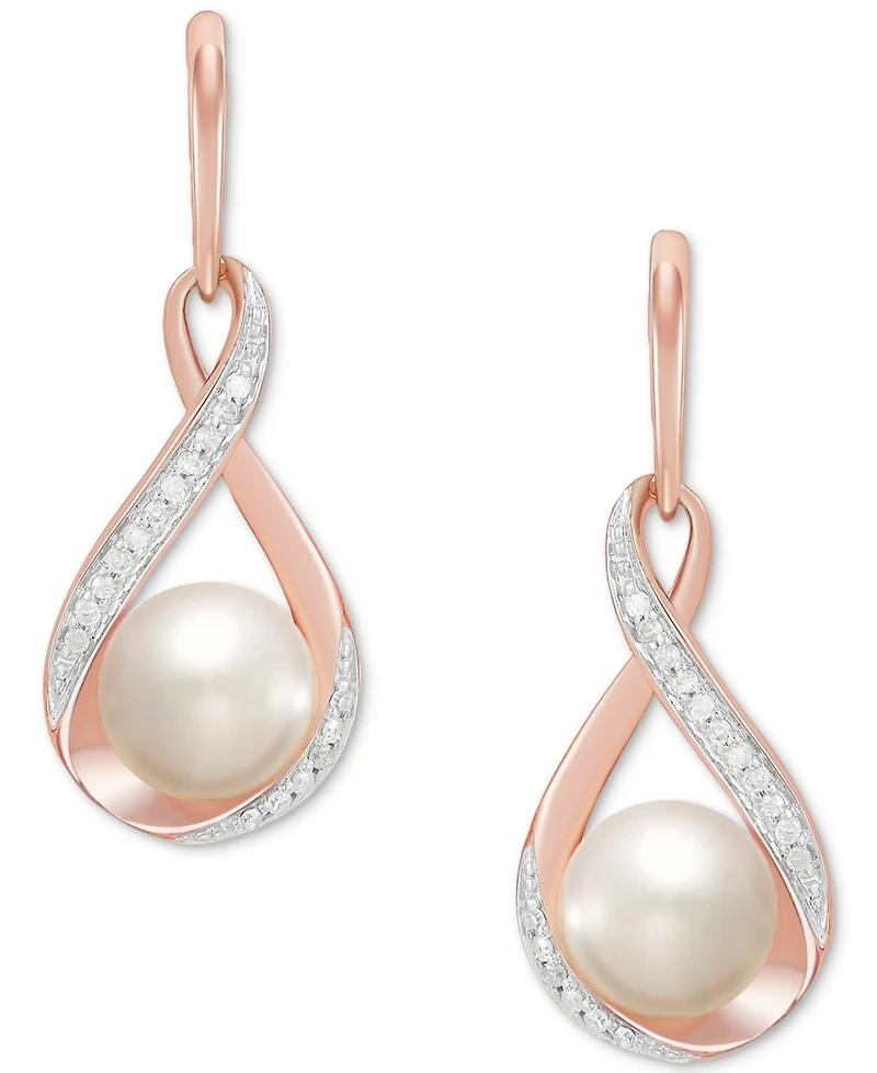 Cultured Freshwater Pearl (7mm) and Diamond (1/10 ct. t.w.) Drop Earrings 14K Gold