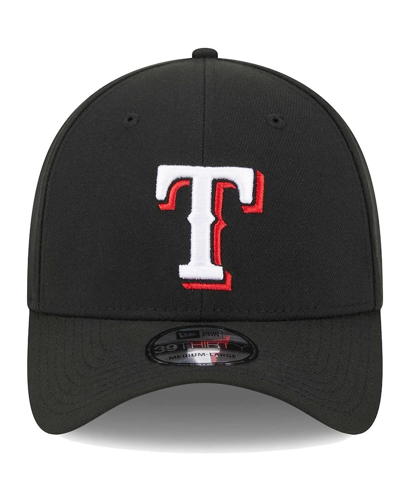Men's New Era Black Texas Rangers Logo 39THIRTY Flex Hat