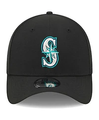 Men's New Era Black Seattle Mariners Logo 39THIRTY Flex Hat