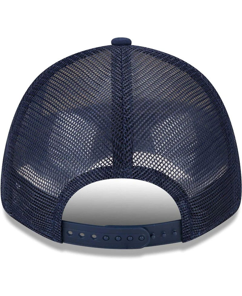 Men's New Era White, Navy Sporting Kansas City Team Stripes 9FORTY Trucker Snapback Hat