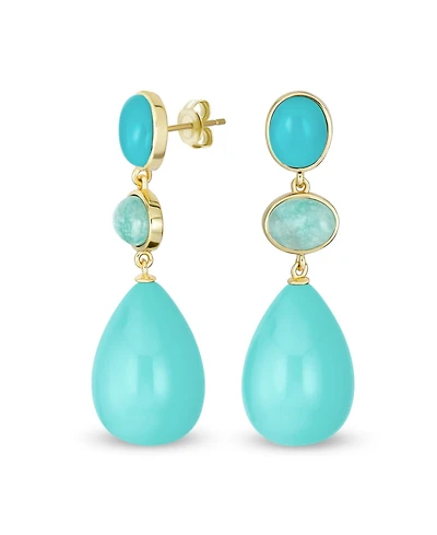 Bling Jewelry Unique Geometric Daning Teardrop Ball Teardrop Multi Shape Oval 3 Multi-Tier Party Dangling Earrings in Gold Plated
