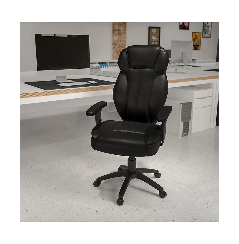 Emma+Oliver High Back Leather Multifunction Executive Swivel Ergonomic Office Chair With Lumbar Support Knob With Arms