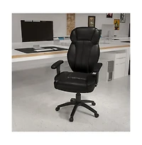 Emma+Oliver High Back Leather Multifunction Executive Swivel Ergonomic Office Chair With Lumbar Support Knob With Arms
