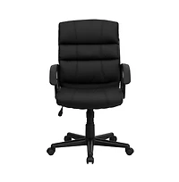 Emma+Oliver Mid-Back Leather Swivel Task Office Chair With Accent Divided Back And Arms