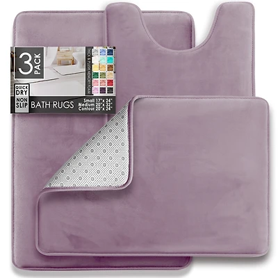 3 Piece Ultra Soft Non-Slip Plush Memory Foam Bath Rug Set - Small, Large & Contour Tiled Design