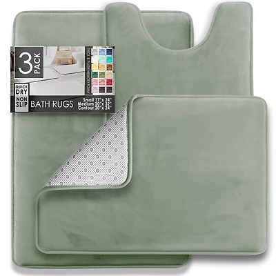 3 Piece Ultra Soft Non-Slip Plush Memory Foam Bath Rug Set - Small, Large & Contour Tiled Design