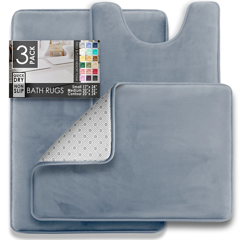 3 Piece Ultra Soft Non-Slip Plush Memory Foam Bath Rug Set - Small, Large & Contour - Tiled Design
