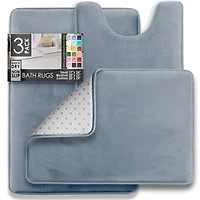 3 Piece Ultra Soft Non-Slip Plush Memory Foam Bath Rug Set - Small, Large & Contour - Tiled Design