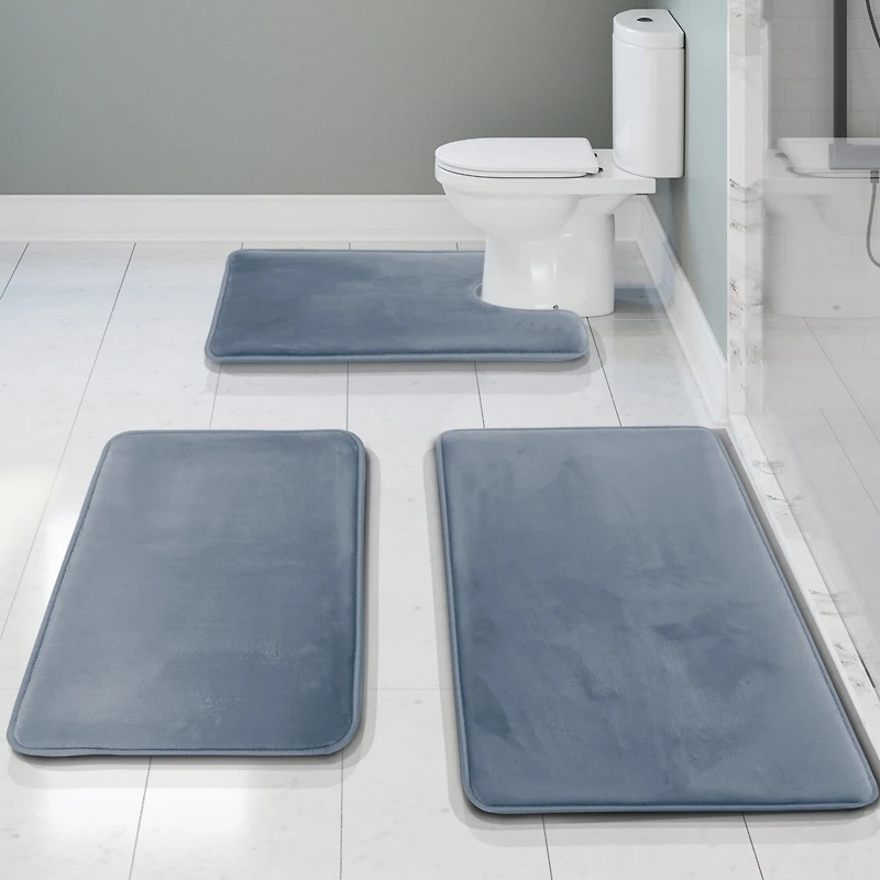 3 Piece Ultra Soft Non-Slip Plush Memory Foam Bath Rug Set - Small, Large & Contour - Tiled Design