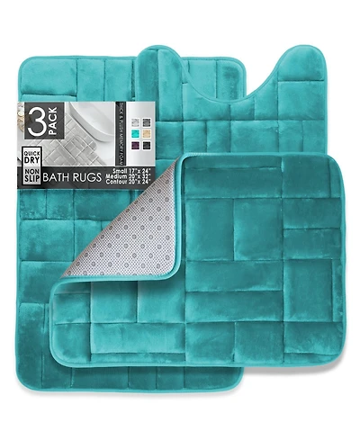 3 Piece Ultra Soft Non-Slip Plush Memory Foam Bath Rug Set - Small, Large & Contour - Tiled Design