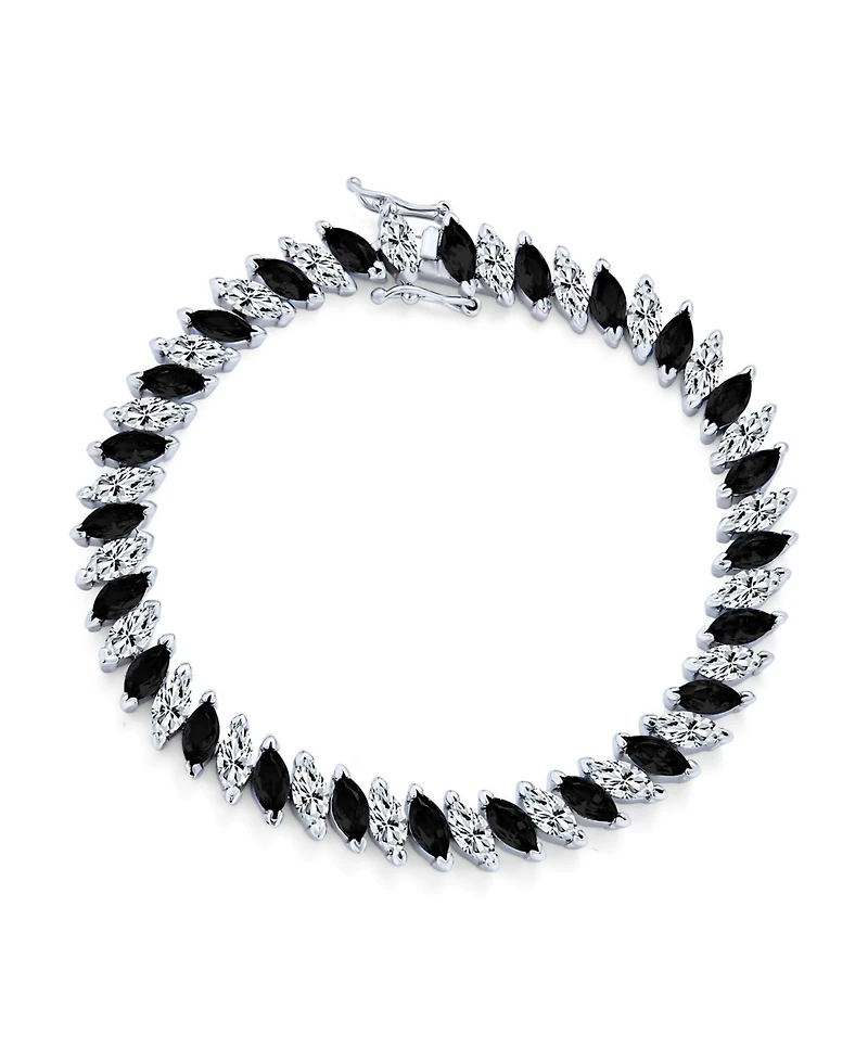 Bling Jewelry Cubic Zirconia Marquise Shape Cz 25 Ctw Alternating Black White Clear Blue Tennis Bracelet 7.5 Inch