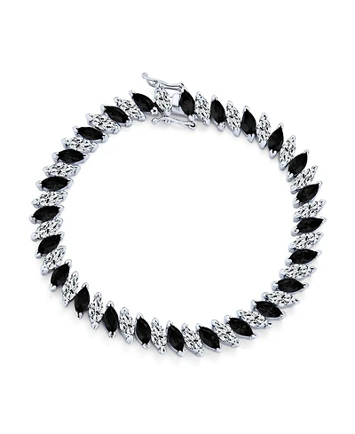 Bling Jewelry Cubic Zirconia Marquise Shape Cz 25 Ctw Alternating Black White Clear Blue Tennis Bracelet 7.5 Inch