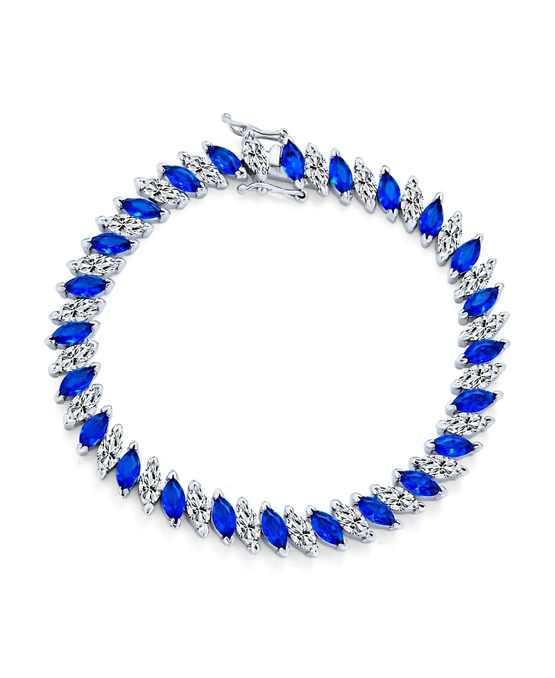 Bling Jewelry Cubic Zirconia Marquise Shape Cz 25 Ctw Alternating Black White Clear Blue Tennis Bracelet 7.5 Inch