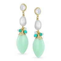 Bling Jewelry Multi Color Geometric Crystal Bead Cultured Baroque Pearl Large Pear Shape Natural Amazonite Mint Green Teardrop Earrings Gold Plated