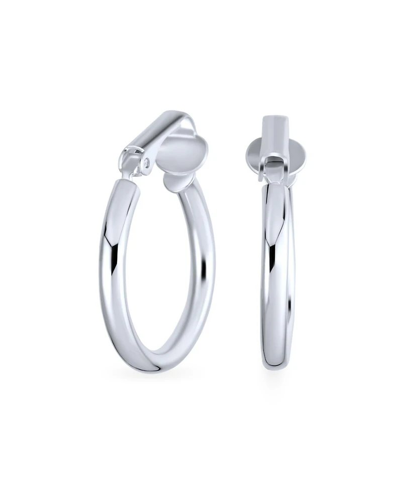 Bling Jewelry Classic Basic Simple Tube Lightweight Clip On Hoop Earrings Non Pierced Ears Sterling Silver .75 Diameter
