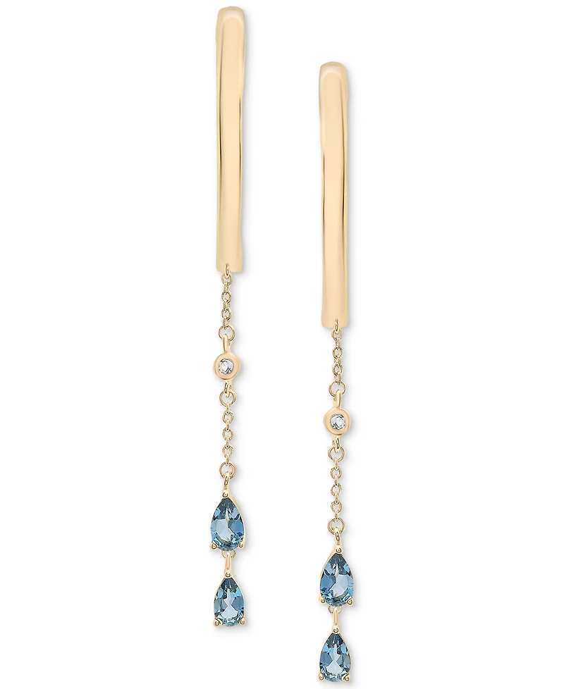 London Blue Topaz (1 ct. t.w.) & White Topaz (1/8 ct. t.w.) Dangle Hoop Earrings in 14k Gold-Plated Sterling Silver