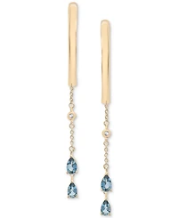 London Blue Topaz (1 ct. t.w.) & White Topaz (1/8 ct. t.w.) Dangle Hoop Earrings in 14k Gold-Plated Sterling Silver