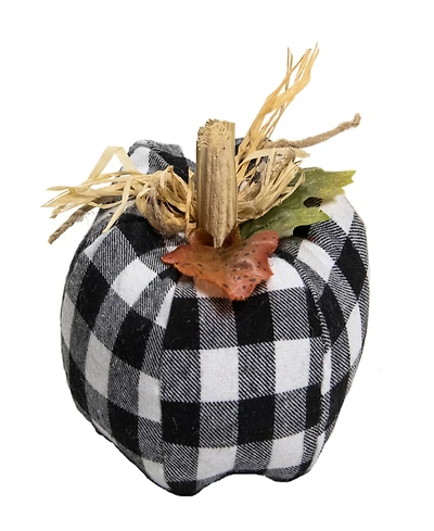5" White and Black Buffalo Plaid Fall Harvest Pumpkin