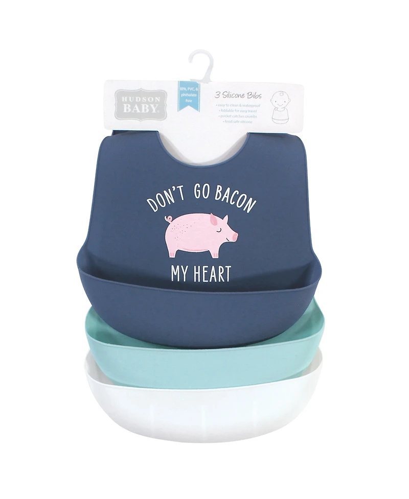 Hudson Baby Boys 3Pk of Soft Silicone Feeding Bibs