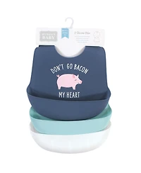 Hudson Baby Boys 3Pk of Soft Silicone Feeding Bibs