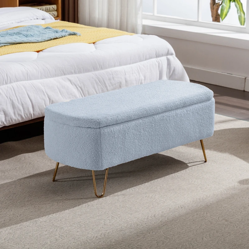 Streamdale Furniture Storage Ottoman Bench For End Of Bed Legs, Modern Faux Fur Entryway Bench