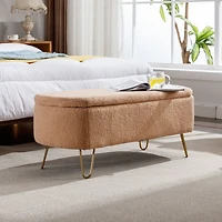 Streamdale Furniture Camel Storage Ottoman Bench For End Of Bed Gold Legs, Modern Camel Faux Fur Entryway Bench