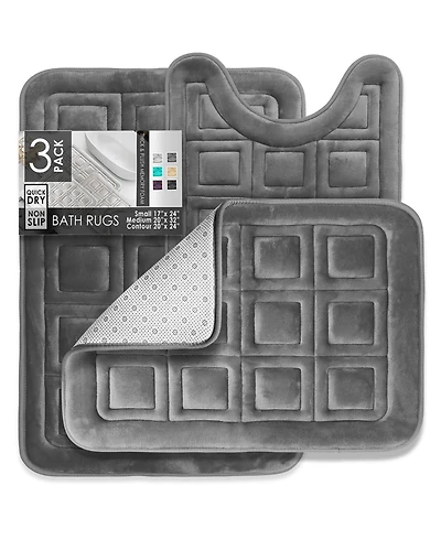 3 Piece Ultra Soft Non-Slip Plush Memory Foam Bath Rug Set - Small, Large & Contour