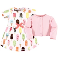 Touched by Nature Baby Girls Organic Cotton Dress and Cardigan, Popsicle