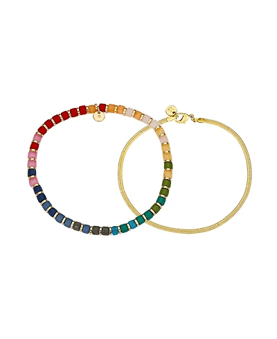 Unwritten Multi Color Bead and 14K Gold Plated Bracelet Set, 2 Pieces