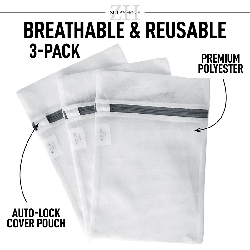 3 Pack Medium Reusable Mesh Laundry Bags for Delicates