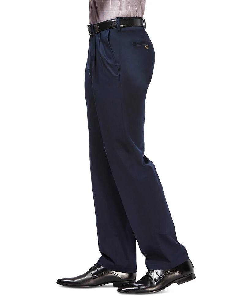 Haggar Men's Premium No Iron Khaki Classic Fit Pleat Hidden Expandable Waist Pants