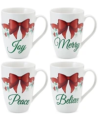 Winterberry Holiday Sentiment Mugs, Set of 4