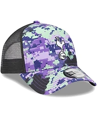 Men's New Era Tottenham Hotspur Black Glitch All Over Print E-Frame Trucker Adjustable Hat