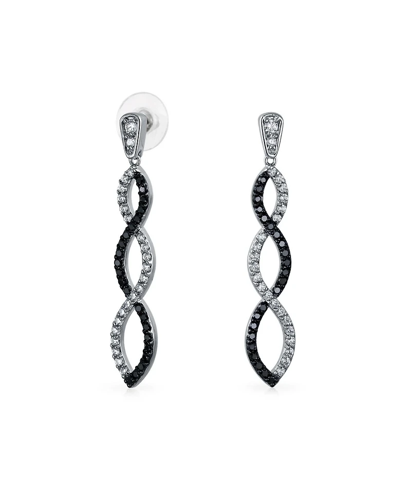 Bling Jewelry Black White Cubic Zirconia Pave Long Infinity Twist Drop Earrings Prom Cocktail Party Cz