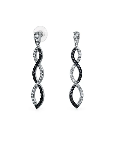 Bling Jewelry Black White Cubic Zirconia Pave Long Infinity Twist Drop Earrings Prom Cocktail Party Cz
