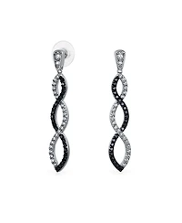 Bling Jewelry Black White Cubic Zirconia Pave Long Infinity Twist Drop Earrings Prom Cocktail Party Cz