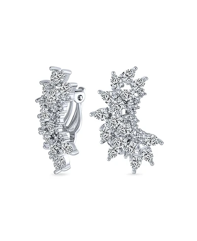 Bling Jewelry Elegant Classic Teardrop Shape Ear Crawler Clusters Cubic Zirconia Cz Leaf Clip On Earrings Prom Formal Party