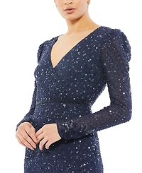 Mac Duggal Women's Sequin Gown with Embellished Hemline and Belt