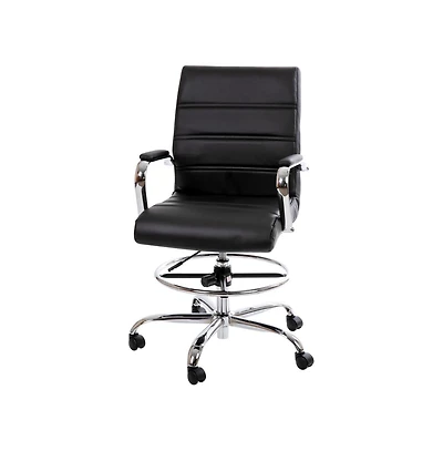 Merrick Lane Tevia Mid-Back Drafting Chair With Adjustable Foot Ring Upholstered Swivel Chair With Chrome Base