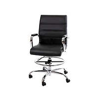 Merrick Lane Tevia Mid-Back Drafting Chair With Adjustable Foot Ring Upholstered Swivel Chair With Chrome Base