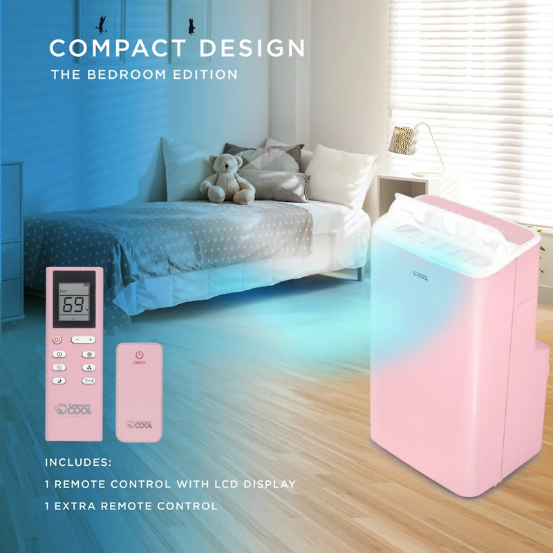 Commercial Cool Portable Air Conditioner, Dehumidifier & Fan, Portable Ac 9,000 Btu Bedroom Ac & Covers up to 400 Sq. Ft., Wifi Enabled,Pink