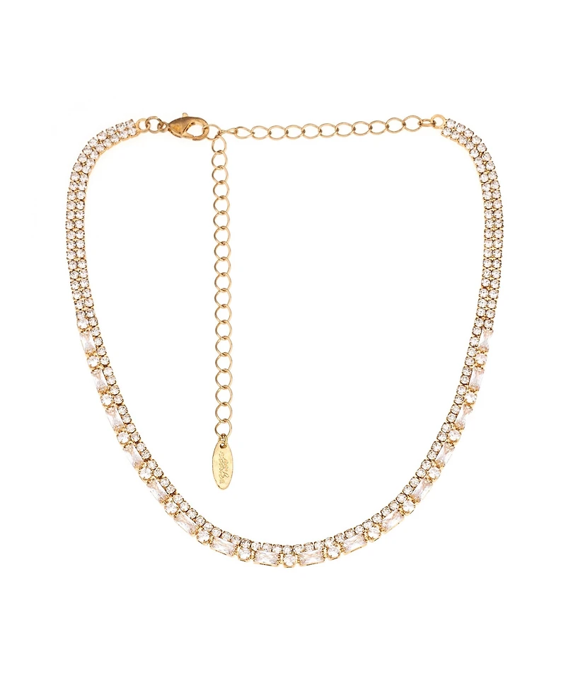 Ettika Cubic Zirconia Baguette 18K Gold Plated Choker Necklace