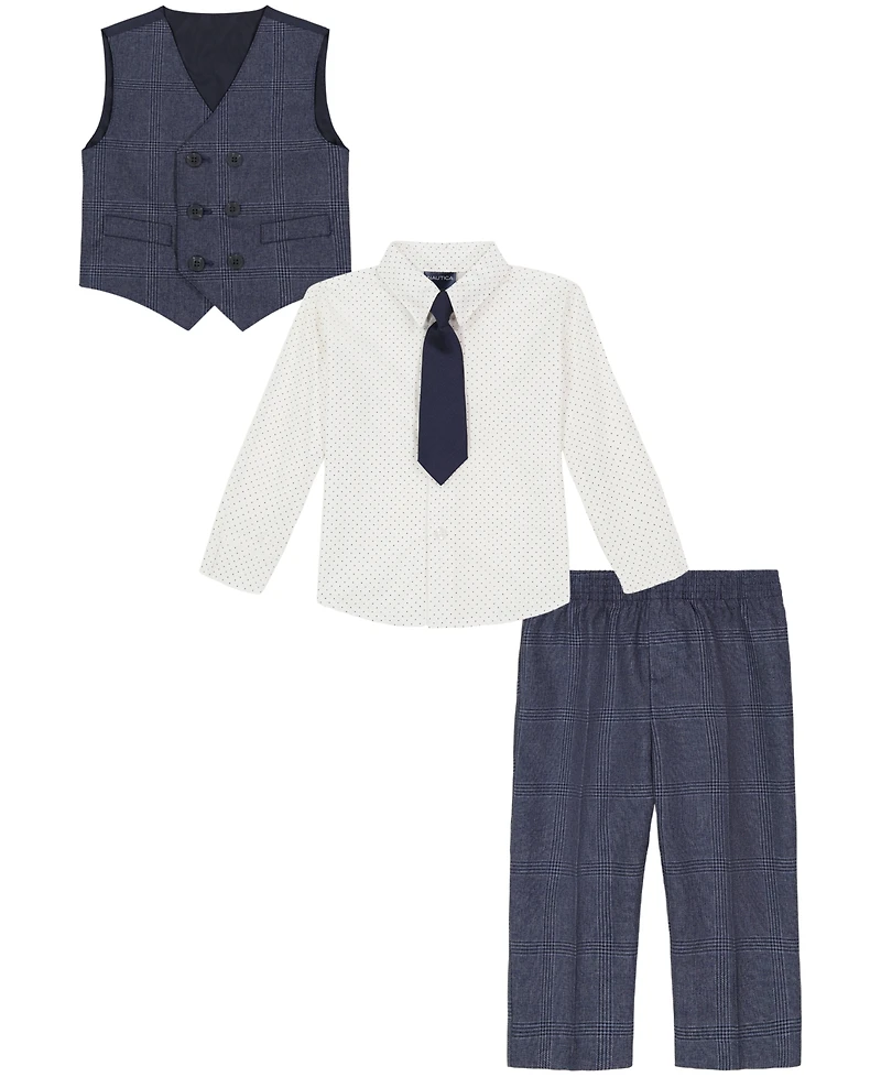 Nautica Baby Boys Tonal Windowpane Vest, Shirt, Tie and Pants Set