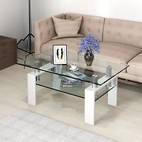 Rectangle Glass Coffee Table Metal Legs End Table Livingroom