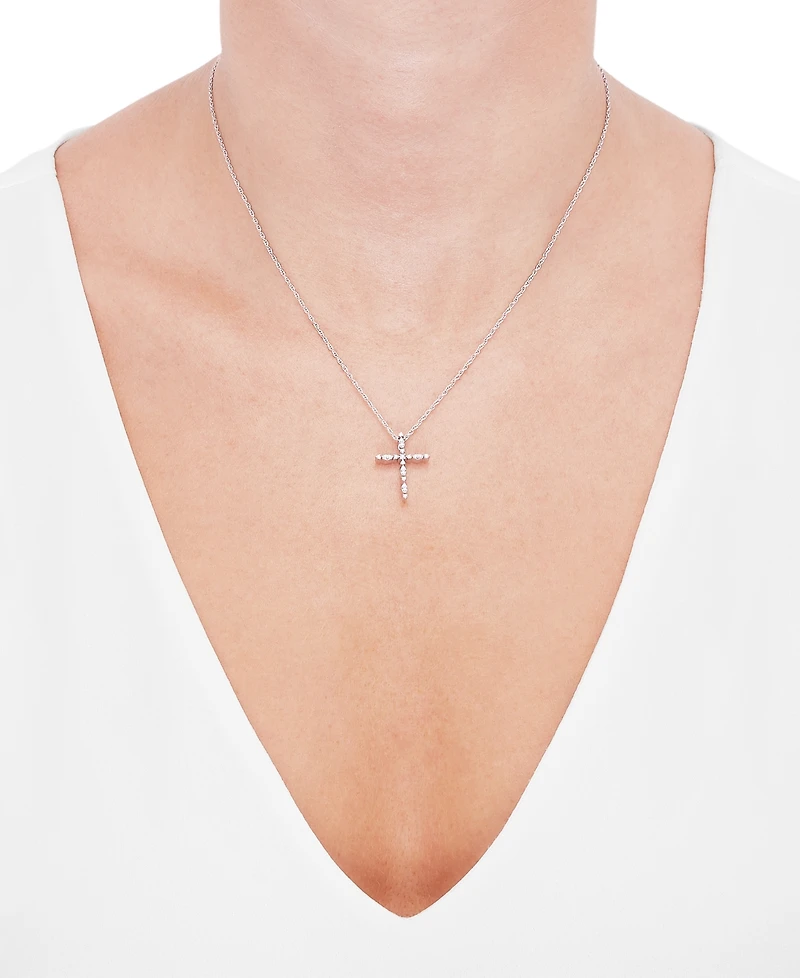 Diamond Cross Pendant Necklace (1/10 ct. t.w.) in Sterling Silver, 16" + 2" extender