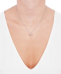 Diamond Cross Pendant Necklace (1/10 ct. t.w.) in Sterling Silver, 16" + 2" extender